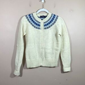 Vintage Hunters Run Womens Shetland Wool Fair Isle Cardigan S Ivory Twee Preppy
